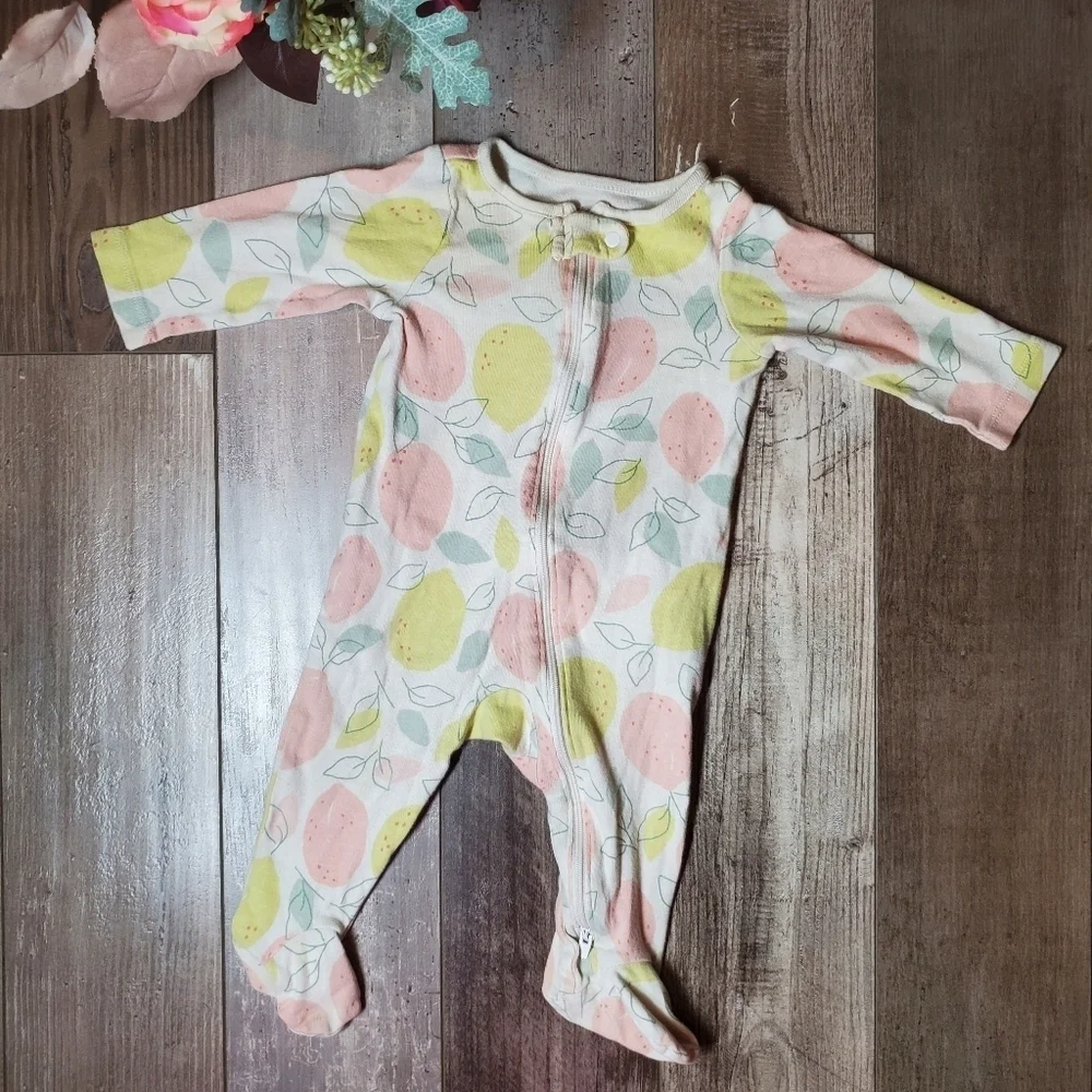 Carter's Just One You White Pink Yellow & Green Lemon Footed Pajamas Size 6m